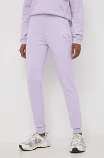 Armani Exchange spodnie dresowe bawełniane kolor fioletowy gładkie 3DYP82 YJFDZ - Spodnie damskie - miniaturka - grafika 1