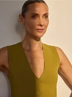 Marynarki i żakiety damskie - Reserved - Dzianinowa kamizelka z wiskozą - oliwkowy - miniaturka - grafika 1