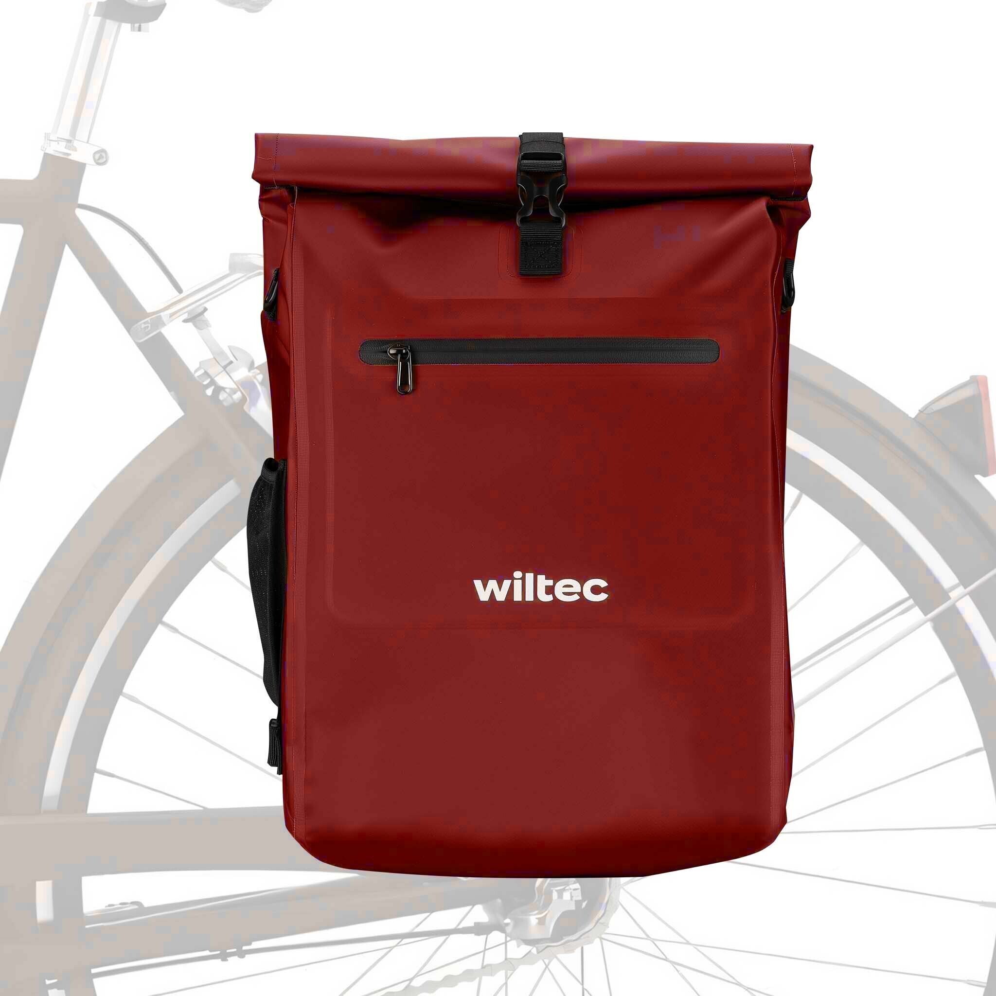 Wiltec 3 w 1 torba na bagażnik czerwona, plecak rowerowy 25 l, torba na bagażnik z przegrodą na laptopa, wodoodporna torba rowerowa