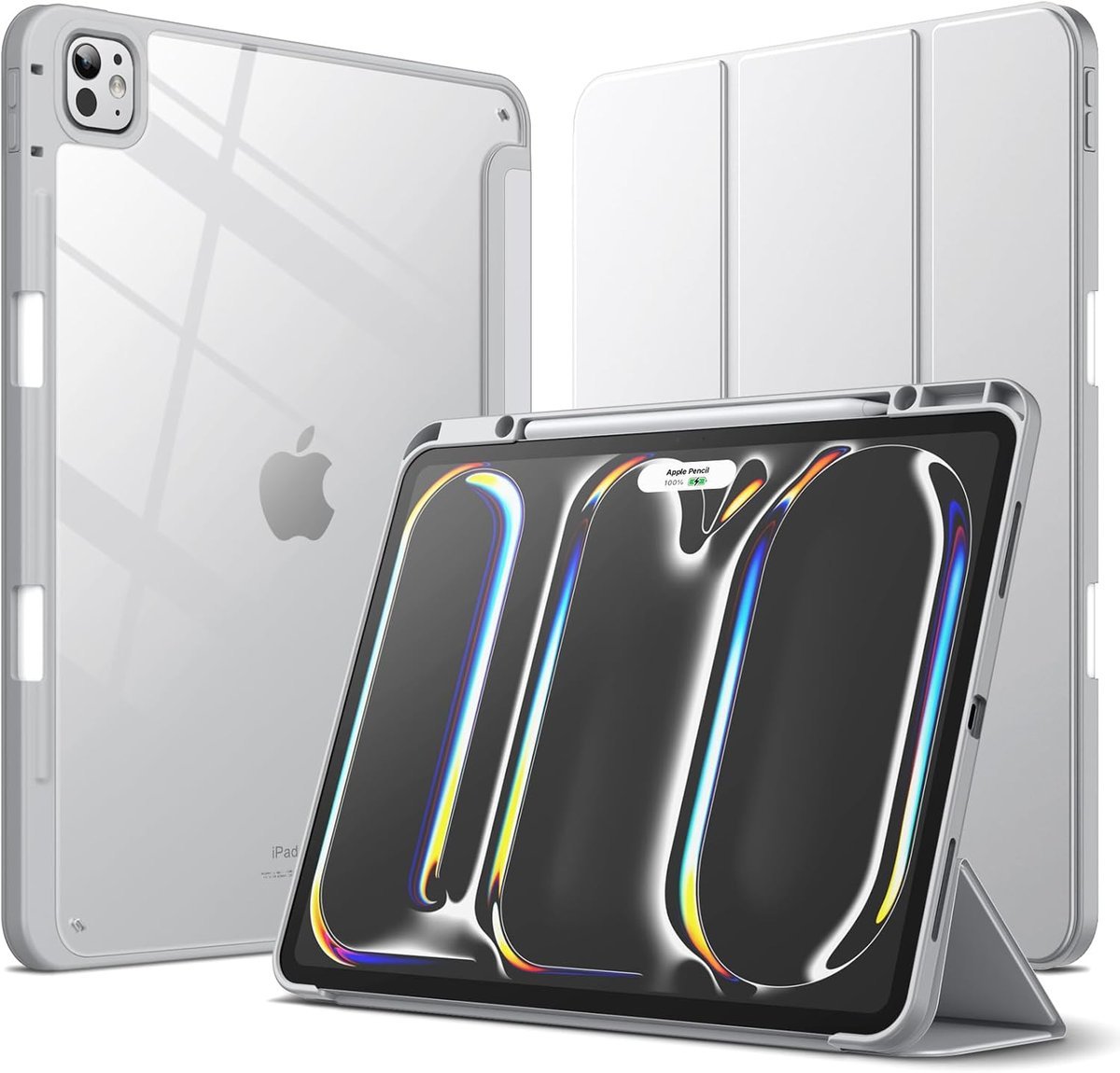 JETech Etui dla iPad Pro 13 Cala M5/M4 (2025/2024) z Pencil Uchwyt, Przejaśniać Przezroczyste Tylna Skorupa Smukłą Podstawkę Odporny na Wstrząsy Osł..