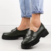 Mokasyny damskie - Zielone skórzane mokasyny damskie Vinceza 58287 - miniaturka - grafika 1