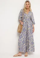 Kombinezony - Niebieski Kombinezon Boho z Gumką w Talii Wiązany na Plecach z Szerokimi Nogawkami Rodolia - miniaturka - grafika 1