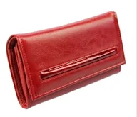 Portfele - Portfel Damski PolskaGalanteria Z Wstawką Długi Suwak Skóra Naturalna CZERWONY WZÓR I D14-WST 16x9x3,5[cm] - miniaturka - grafika 1