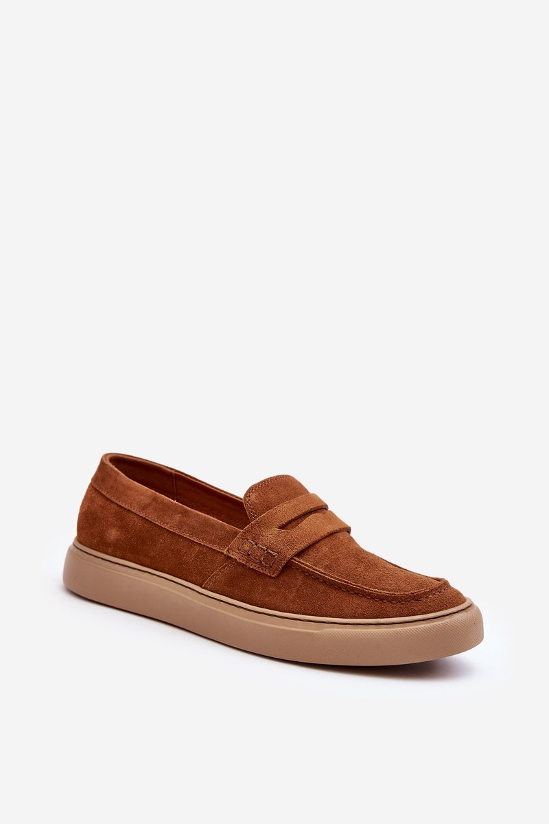 Zamszowe Męskie Półbuty Loafersy Zazoo 1574 Brązowe-45