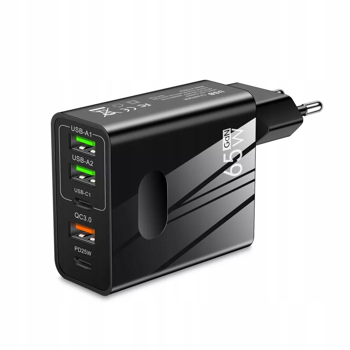 Ładowarka ścienna PentaXPower (CHC1), GaN, Fast Charge, QC, 65W, czarna