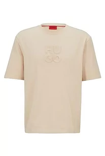 HUGO Męski T-shirt Dleek Relaxed-Fit z bawełny z logo Stack, Light Beige275, XX-Large - Koszulki męskie - miniaturka - grafika 1
