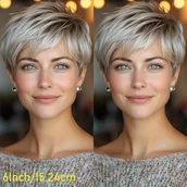 Pozostałe akcesoria fryzjerskie - TEMU Peruka z Włosów Brazylijskich dla Kobiet - 6 Cali, Gęstość 150%, Prosta Szara Peruka z Czapeczką , Naturalny Wygląd Maszynowego Robienia na - miniaturka - grafika 1