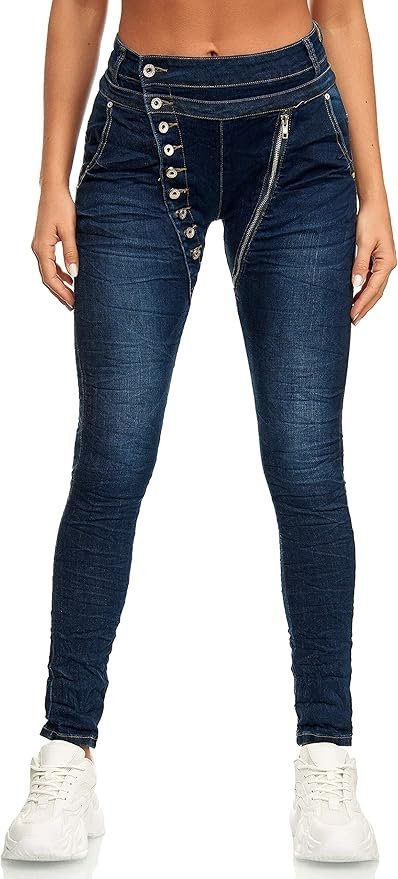 Elara Damskie Jeansy z Zapięciem na Guziki Dopasowane Krój Slim Fit 48 4XL