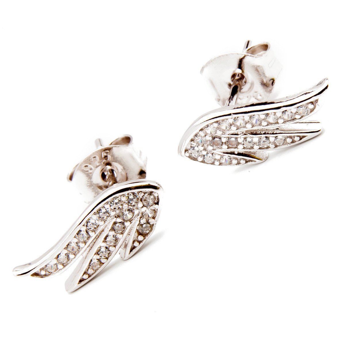 Srebrne kolczyki skrzydła białe cyrkonie