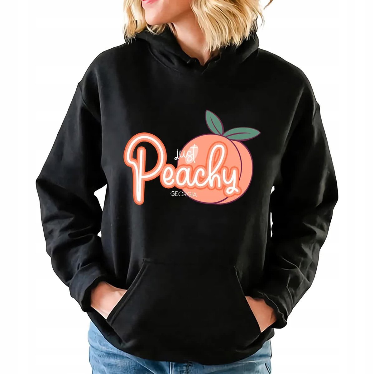 Bluza Damska Czarna Z Kapturem JUST PEACHY GEORGIA Na Prezent Wzory Roz XXL
