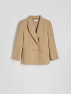 Marynarki i żakiety damskie - Reserved - Dwurzędowa marynarka z dodatkiem wiskozy - beżowy - miniaturka - grafika 1