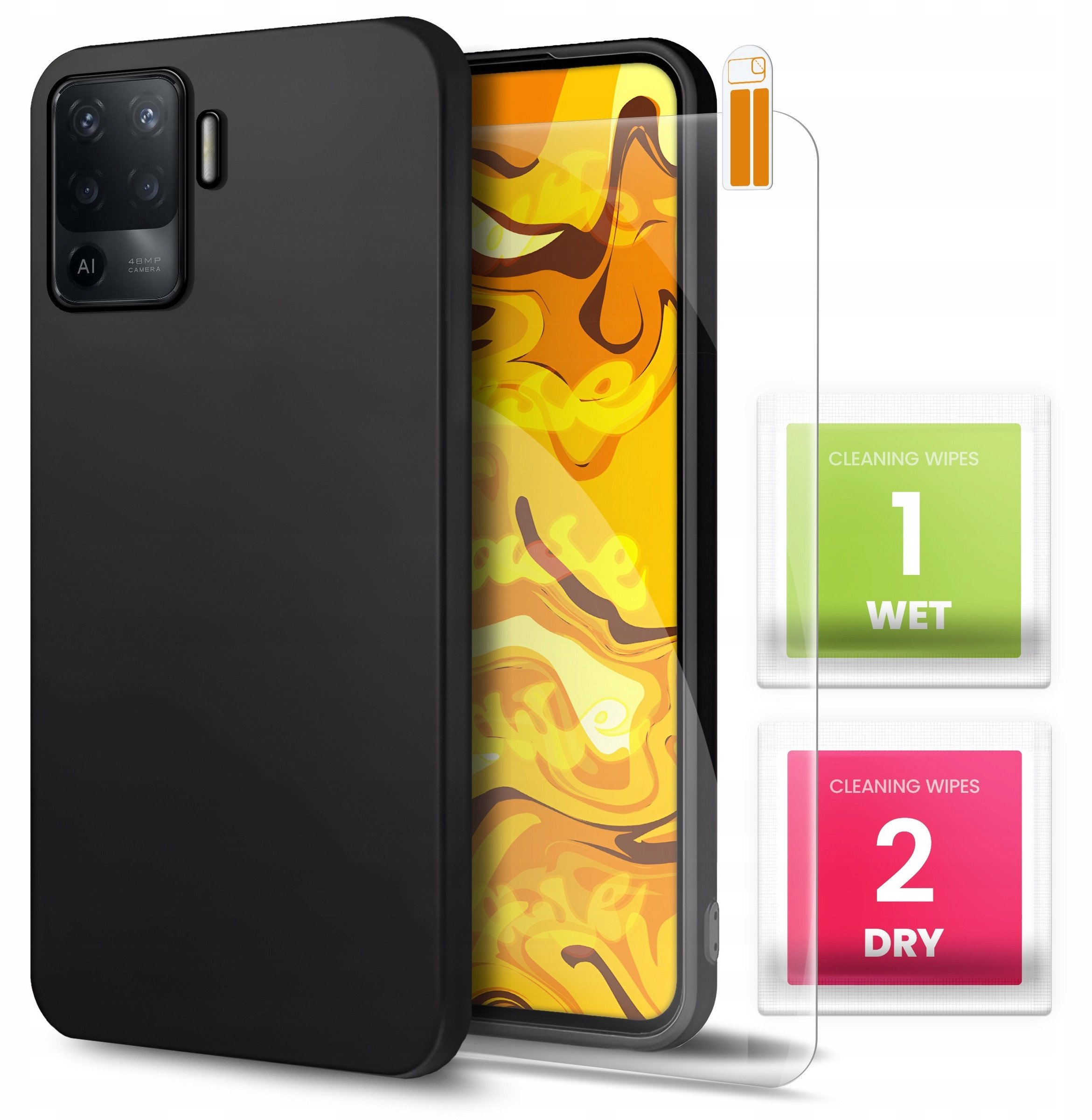 Etui do Oppo Reno 5 Lite / 5F / A94 4G / F19 Pro Czarne, Matowe SZKŁO