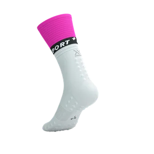 COMPRESSPORT Skarpetki kompresyjne do biegania MID COMPRESSION SOCKS V2.0 white/safety yellow/neon pink - Skarpetki sportowe męskie - miniaturka - grafika 8