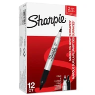 Markery do tablic - Markery permanentne Twin Tip czarne (12szt) - Sharpie - miniaturka - grafika 1