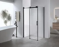Kabiny prysznicowe - HYDROSAN Kabina prysznicowa prostokątna narożna 80x100x190 drzwi przesuwne na rolkach ze ścianką boczną czarna szkło transparentne uniwersalna z powłoką Nano Glass BS15A-100X80 - miniaturka - grafika 1