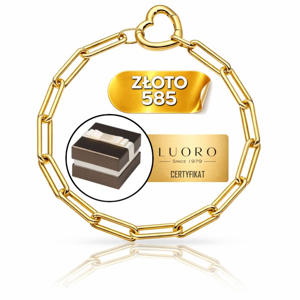 BRANSOLETKA ZŁOTA 585 14K DŁUGIE OGNIWA SERCE 17 CM ELEGANCKA REGULOWANA