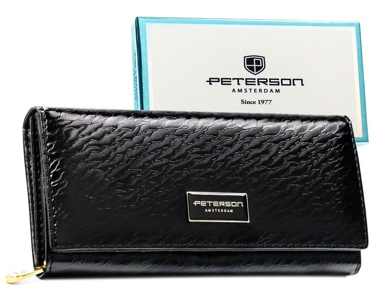 Portfel damski skórzany pojemny RFID STOP czarny portmonetka Peterson