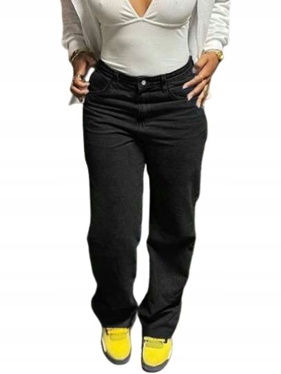 SHEIN SPODNIE JEANSOWE DAMSKIE CZARNE NA ZAMEK XL 1DB