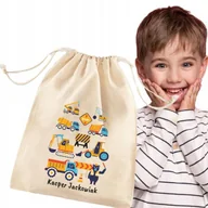 Plecaki worki - Workoplecak Z Imieniem Szkolny Do Przedszkola Szkoły Duży Beżowy Koparka - miniaturka - grafika 1