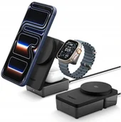 Ładowarki do telefonów - SPIGEN EF323MQ ESSENTIAL 3IN1 MAGNETIC MAGSAFE WIRELESS CHARGER 25W Qi2.2 BLACK ACH10398 - miniaturka - grafika 1