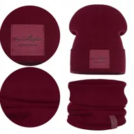 Czapki damskie - WIOSENNY KOMPLET DZIECIĘCY PODWÓJNY MATERIAŁ CZAPKA KOMIN BORDOWY 46-52 - miniaturka - grafika 1