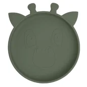 Śliniaki i fartuszki - Nuuroo silikonowy talerzyk obiadowy duży GIRAF Dusty Green - miniaturka - grafika 1