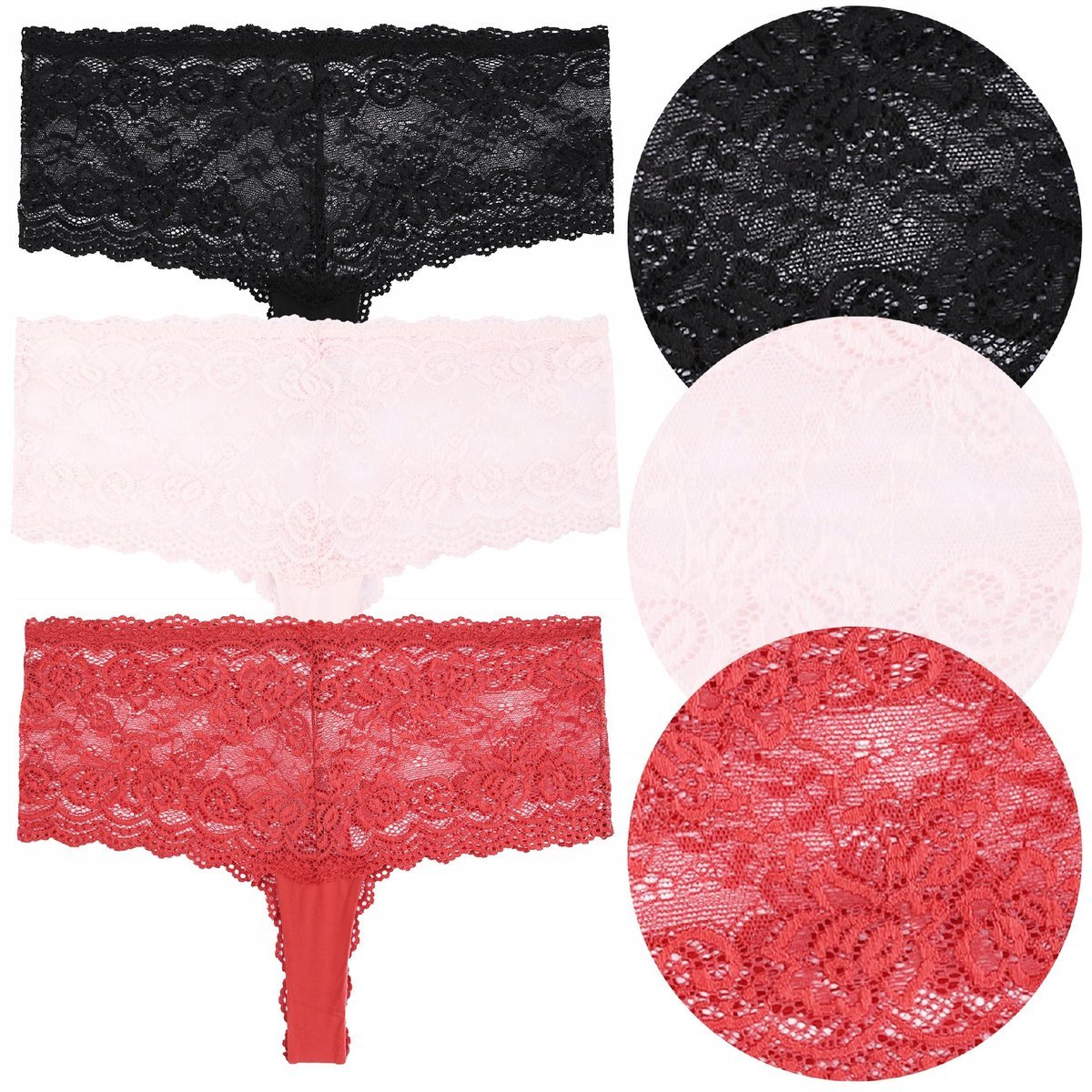 MAJTKI DAMSKIE Szorty Kobiece Seksowne Koronka 3 sztuki 3-PAK MORAJ r. XL