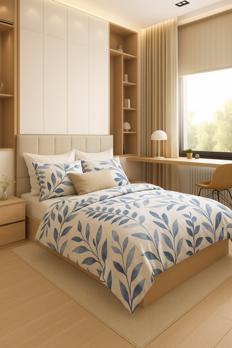Pościel satynowa 140x200 w kwiaty niebieskie - elegancja i komfort do Twojej sypialni OUTLET