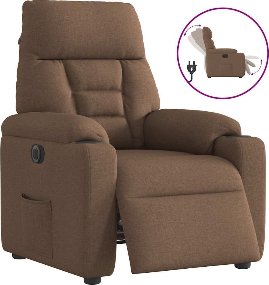 vidaXL Elektryczny fotel rozkładany, brązowy, obity tkaniną