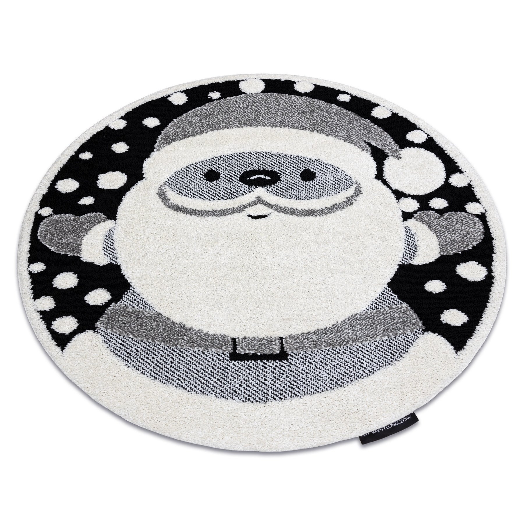 Dywan dziecięcy JOY Koło Santa Święty Mikołaj dla dzieci - Strukturalny, dwa poziomy runa czarny / krem szary koło 140 cm