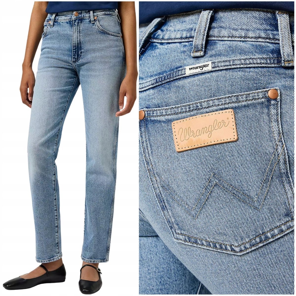 Wrangler SUNSET Frosty wysokie proste damskie spodnie jeansowe W27 L34