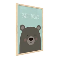 Tablice i flipcharty - Tablica magnetyczna obraz pastelowy miś “sweet dreams” 60x40cm w ramie drewnianej naturalnej - miniaturka - grafika 1