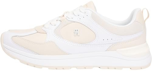 Tommy Hilfiger Kobiety Casual Fashion Runner Mix MAT FW0FW09034 Low Top, biały (biały/miękki krem), 40, Biały Biały Miękki Krem, 40 EU