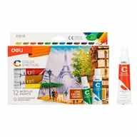 Przybory szkolne - Farby akrylowe Deli 12 kolorów 12ml/tuba - miniaturka - grafika 1