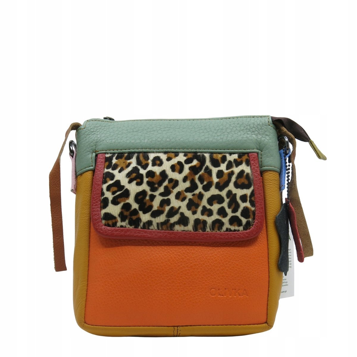 Torebka listonoszka damska skórzana regulowany pasek zero waste OLIVKA