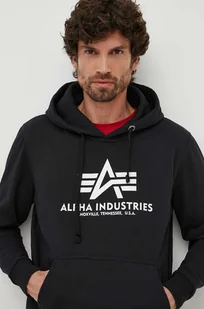 Alpha Industries bluza Basic Hoody męska kolor czarny z kapturem z nadrukiem 178312.03 - Bluzy męskie - miniaturka - grafika 1
