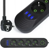 Listwy zasilające - Listwa zasilająca Interlook LH-F04U-BLACK 7 gniazd 3 m czarny 5903726628624 - miniaturka - grafika 1