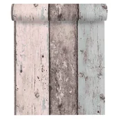 Tapety - Tapeta Drewno beżowo-niebieska imitacja deski winylowa na flizelinie - miniaturka - grafika 1