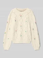 Swetry dla dziewczynek - Sweter o kroju regular fit z ażurową dzianiną model ‘FLOWER’ - miniaturka - grafika 1