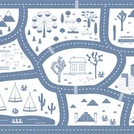 Dywany dla dzieci - Dziecięcy dywan winylowy Road trip niebieski 100x150 cm - antypoślizgowy dywanik PVC do pokoju dziecięcego, ognioodporny i zmywalny - miniaturka - grafika 1