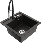 Zlewozmywaki z baterią - Mexen Vito zlewozmywak granitowy 1-komorowy z baterią kuchenną Aster, czarny/złoty metalik- 6503-75-73450-07 - miniaturka - grafika 1