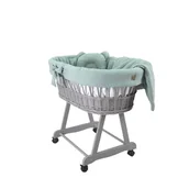 Łóżeczka i kojce - Wiklinowy kosz Mojżesza AMELIA szary z pościelą muślinową GOLD khaki. - miniaturka - grafika 1