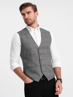 Kamizelki męskie - Męska kamizelka SLIM FIT z łączonych materiałów w kratkę grafitowa V2 OM-BLZV-0123 M - miniaturka - grafika 1