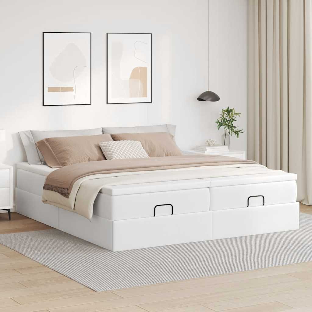 vidaXL Łóżko otomana z materacem białe 180x200 cm imitacja skóry