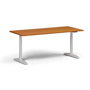 Stół z regulacją wysokości OBOL, elektryczny, 675-1325 mm, blat 1800x800 mm, zaokrąglona podstawa biała, czereśnia - Stoły i stoliki do biura - miniaturka - grafika 1