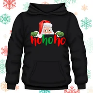 Bluzy męskie - Bluza uniwersalna typu kangurka z kapturem Ho Ho Ho Mikołaj rozmiar XL czarna świąteczna - miniaturka - grafika 1