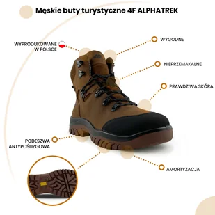 Męskie buty trekkingowe 4F OBMH260 brązowe Rozmiar: 40 - Buty trekkingowe męskie - miniaturka - grafika 7