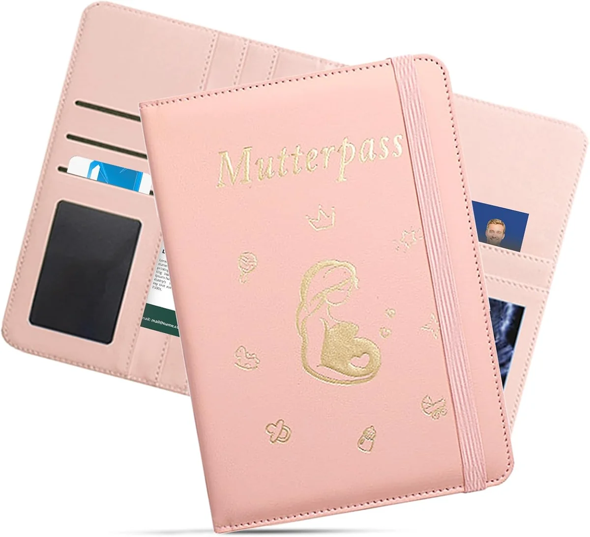Etui na kartę matki organizer ciążowy 9 kieszeni różowa sztuczna skóra