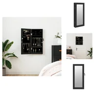 Szafki łazienkowe - vidaXL Szafka na biżuterię z lustrem do montażu na ścianie czarna 30x8,5x67 cm - Lustro - miniaturka - grafika 1