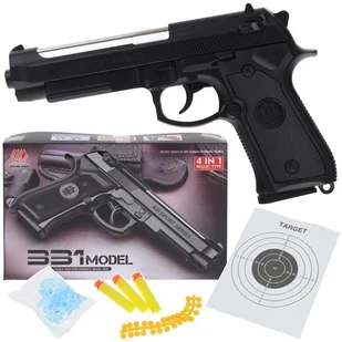 Pistolet na Kulki Plastikowe Żelowe Strzałki 4w1 Tarcza Beretta 331 - Zabawki militarne - miniaturka - grafika 1